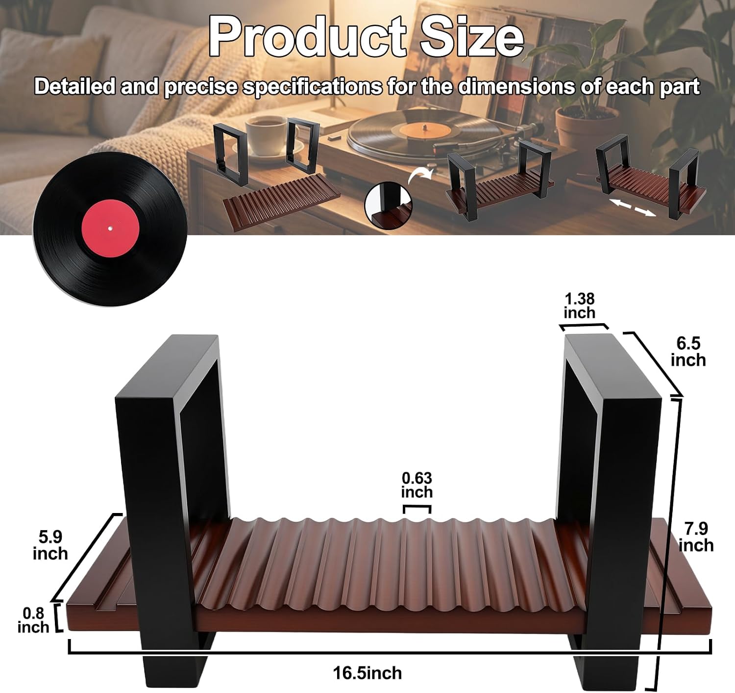 Wooden record holder base and support details